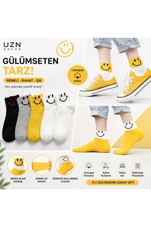 Gülümseyen Yüz Desenli Renkli Çorap Smiley Soket Çorap Desenli Günlük Çorap