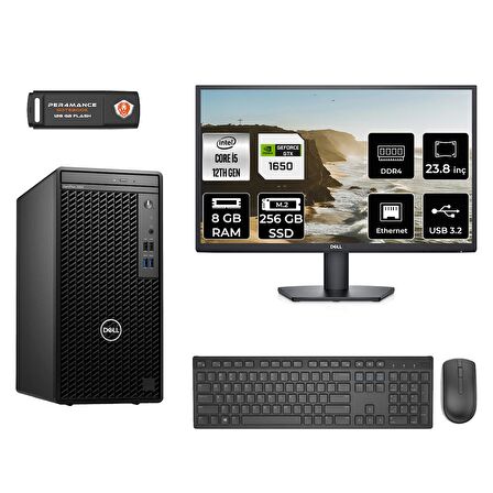 Dell OptiPlex 3000MT i5 12500 8GB 256GB SSD GTX1650/4GB FDOS N010O3000MTAC MASAÜSTÜ PC & 23.8" MONİTÖR 