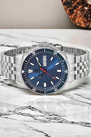 Bigotti Fonksiyon Erkek Kol Saati Gümüş-Mavi Renk BG.1.10320.2 Çelik Kasa&Kordon+Bileklik Hediye ZMB012