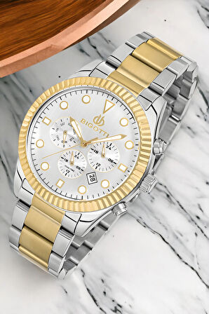 Bigotti BG.1.10280.5 Fonksiyon Erkek Kol Saati Gümüş-Gold Renk Çelik Kasa&Kordon+Bileklik Hediye ZMB011