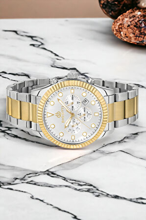 Bigotti BG.1.10280.5 Fonksiyon Erkek Kol Saati Gümüş-Gold Renk Çelik Kasa&Kordon+Bileklik Hediye ZMB011