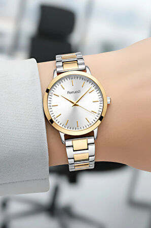Ferrucci FC.13070M Çelik Kordon Çelik Kasa Kadın Kol Saati, Bileklik Hediye Gümüş-Gold zmfer201