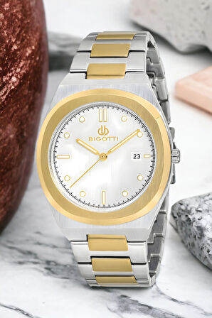 Bigotti BG.1.10164.2 Erkek Kol Saati Gümüş-Gold Renk Çelik Kasa&Kordon+Bileklik Hediye ZMB010
