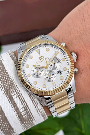 Bigotti Milano Luxury Erkek Kol Saati Gold-Gümüş Çelik Kordon Çelik Kasa Fonksiyonlar Aktif zmb007