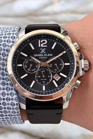 Daniel Klein Premium Exclusive 3Atm Siyah Deri Kordon Erkek Kol Saati+Bileklik Zmdk1165