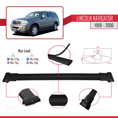 Lincoln Navigator 1998-2006 Arası ile Uyumlu FLY Model Ara Atkı Tavan Barı Siyah 3 Adet