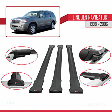 Lincoln Navigator 1998-2006 Arası ile Uyumlu FLY Model Ara Atkı Tavan Barı Siyah 3 Adet