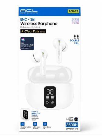Bluetooth 6.0 Kulaklık Kablosuz Kulak İçi LCD Göstergeli Dijital Ekranlı Çift Mikrofonlu ENC Gürültü Engelleyici Powerbankli Kulaklık