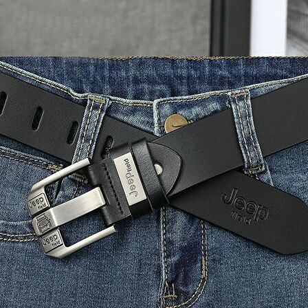 Jeep Hakiki Deri Siyah Metal Tokalı Şık Italyan Kemer