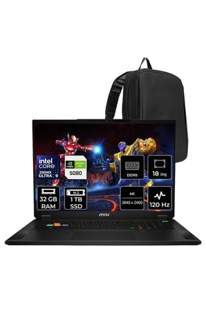 Stealth 18 HX Intel Core Ultra 9-290HX Plus RTX 5080 16GB 150W 32GB RAM 1TB SSD 18" 4K UHD+ 120Hz FreeDOS A2WI081TRP321 Gaming Laptop + PER4 Çanta