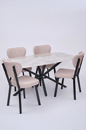 Çapraz Star Demir High Gloss Yemek Masa Sandalye Takımı 90x160