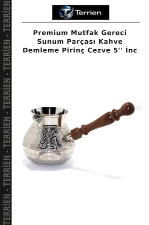 Premium Mutfak Gereci Sunum Parçası Kahve Demleme Pirinç Cezve 5'' İnc