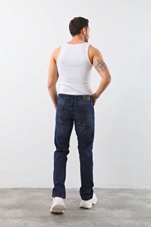 Erkek Likralı Straight Fit Jean Pantolon Mavi