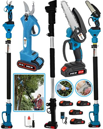 Wacker Alman 3Lü Set Blue 2400 Wf Brushles Kömürsüz Motor 4 ADET Akülü 2.7 Metre Teleskopik Hediyeli + Akülü Dal Budama + Bağ Makası