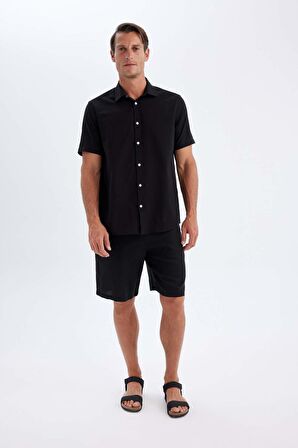 DeFacto Relax Fit Keten Karışımlı Bermuda Şort C1125AX24SMBK81
