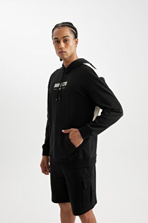 DeFactoFit Siyah NBA Brooklyn Nets Comfort Fit Kapüşonlu Sırt Baskılı Sweatshirt C9252AX24AUBK81