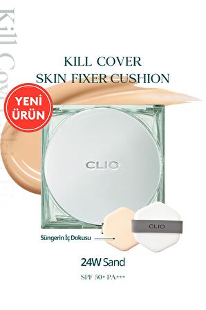 Gün Boyu Kalıcı Mat Cushion Fondöten CLIO Kill Cover Skin Fixer Cushion (24W Sand) SPF50+ PA+++