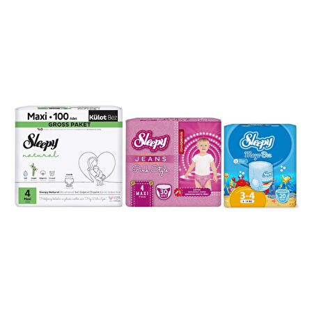 Sleepy 4 Numara Maxi Natural Gross 100+Mayo Bez 20+Pink Jeans Külot Bez 30+Plaj Çantası
