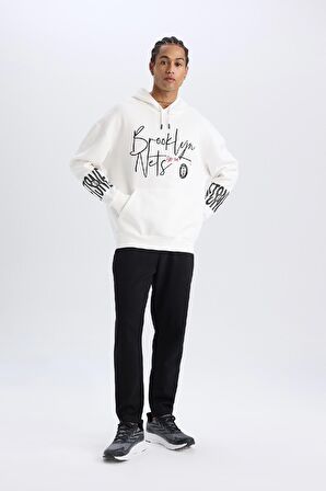 DeFactoFit NBA Brooklyn Nets Oversize Geniş Kalıp Kapüşonlu Kalın Sweatshirt D8513AX25SPER105
