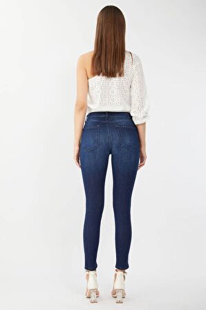 Kadın Skinny Fit Esnek Pantolon Koyu Mavi