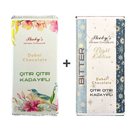 Çıtır Kadayıflı Antep Fıstığı Dolgulu Sütlü & Bitter Tablet Çikolata 200gr x 2 | Dubai Çikolatası