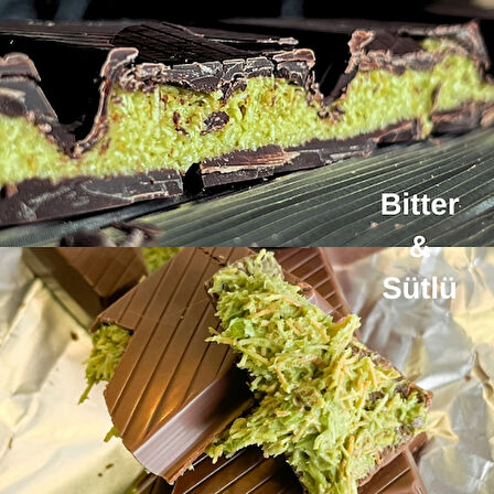 Çıtır Kadayıflı Antep Fıstığı Dolgulu Sütlü & Bitter Tablet Çikolata 200gr x 2 | Dubai Çikolatası