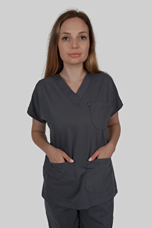 FÜME LİKRALI V YAKA HEMŞİRE DOKTOR FORMASI LİKRALI SCRUBS
