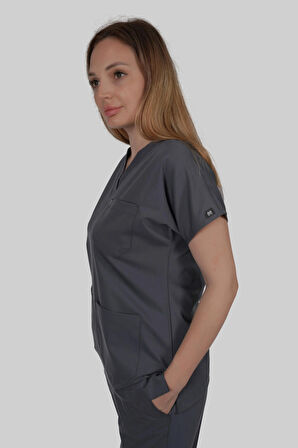 FÜME LİKRALI V YAKA HEMŞİRE DOKTOR FORMASI LİKRALI SCRUBS