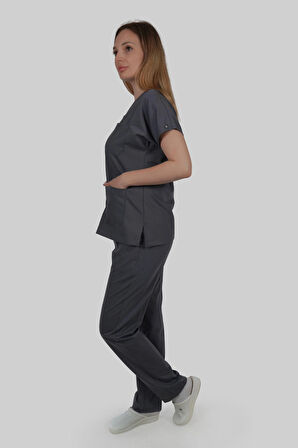 FÜME LİKRALI V YAKA HEMŞİRE DOKTOR FORMASI LİKRALI SCRUBS