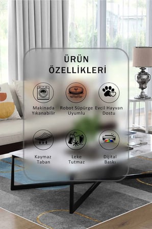 Yıkanabilir Kaymaz Taban Dijital Baskılı Halı ve Yolluk – Leke Tutmaz Salon & Mutfak Halısı