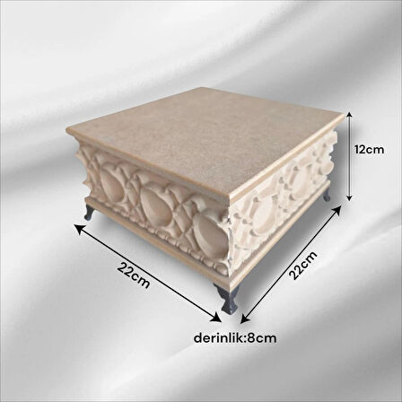 Ham Ahşap- Ham Mdf- Desenli-takı-makyaj-aksesuar-çok Amaçlı- Ayaklı Kare Dekoratif Kutu