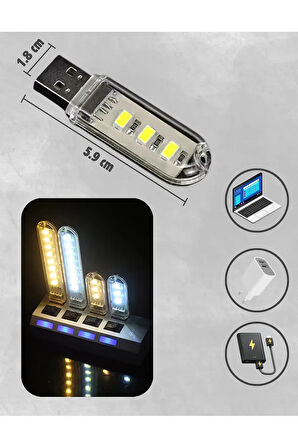 Taşınabilir Mini Usb Led Lamba 3 Led Beyaz 5730 Smd Kamp Stick Led