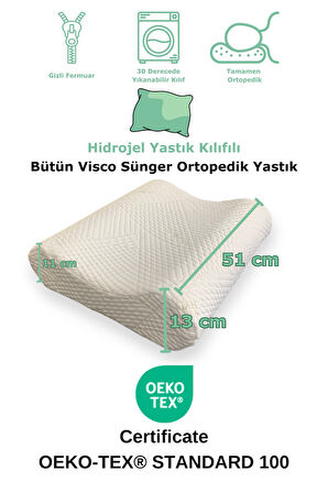 Rudu Hidrojel Hydrogel Kılıf, Bütün Visco Medical Yastık 51x41x13-11cm 1350 gr Omuz/Boyun Destekli