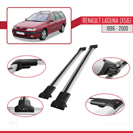 Renault Laguna (X56) SW 1996-2000 Arası ile Uyumlu FLY Model Ara Atkı Tavan Barı Gri 2 Adet