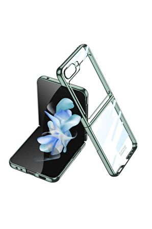 Samsung Galaxy Z Flip 5 ile Uyumlu Metal Görünümlü Kamera Lens Korumalı Telefon Kılıfı Kapak