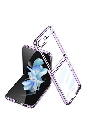 Samsung Galaxy Z Flip 5 ile Uyumlu Metal Görünümlü Kamera Lens Korumalı Telefon Kılıfı Kapak