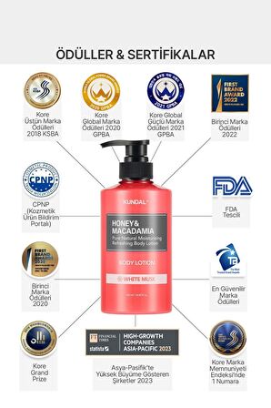 Nemlendirici ve Besleyici Vücut Losyonu Kundal Honey&Macadamia Pure Body Lotion 500ml(Amber Vanilla)