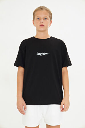 Arka Baskılı Minimalist Yüz Desenli %100 Pamuk Beyaz Oversize Unisex Çocuk Tişört