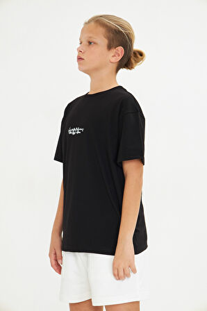 Arka Baskılı Minimalist Yüz Desenli %100 Pamuk Beyaz Oversize Unisex Çocuk Tişört