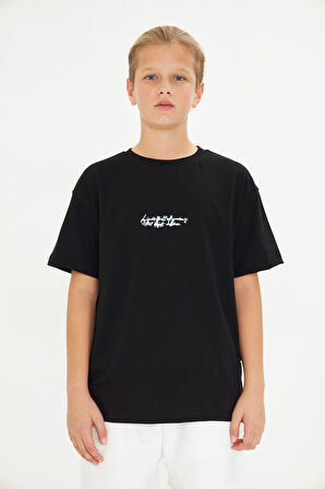 Arka Baskılı Minimalist Yüz Desenli %100 Pamuk Beyaz Oversize Unisex Çocuk Tişört