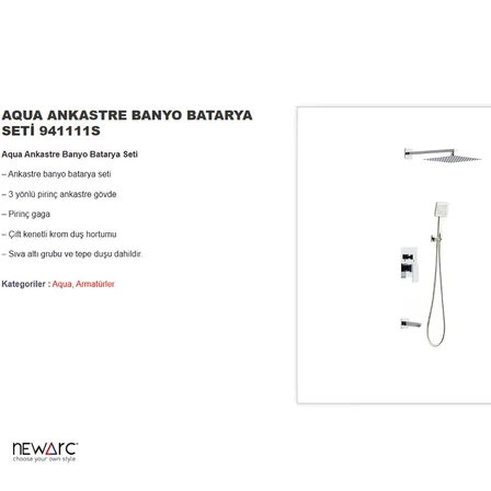 Newarc Aqua Krom Ankastre Banyo Bataryası Set 94111S