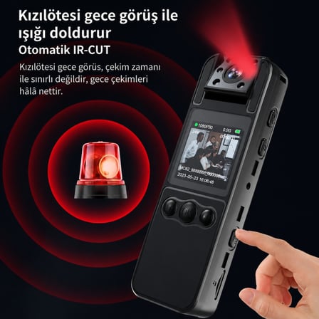 4K Mini Vücut Kamerası WiFi Yaka Kamerası Ses ve Video Kayıt 180° Döner Lens Gece Görüş 1.3 Ekran Type-C 256GB