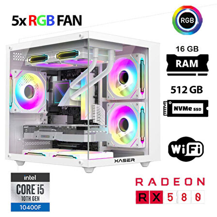 Xaser Cube X120 i5 10400F 16GB Ram 512GB M.2 NVMe SSD 8GB RX580 Beyaz Masaüstü Oyuncu Bilgisayarı