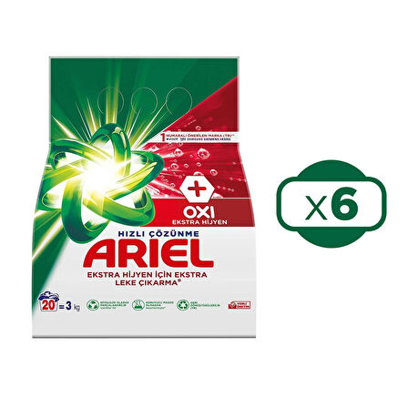 Ariel Oxi Beyazlara Özel Aqua Pudra Toz Çamaşır Deterjanı 3 Kg x 6 Adet