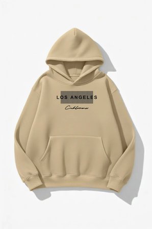 Unisex Yumuşak Dokulu Los Angeles & California Baskılı Tasarım Oversize 3 İplik Hoodie Sweatshirt