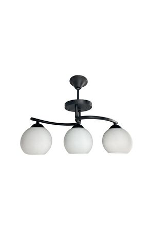 Fuji Siyah 3'lü Beyaz Camlı Avize | Kaliteli Modern Metal Avize
