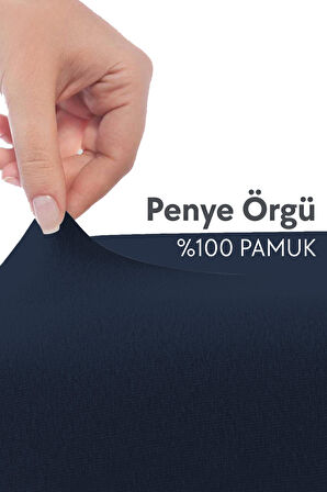 Calmera Home Çift Kişilik %100 Pamuk Penye Lastikli Çarşaf - Battal King Size - 180 x 200 cm Lacivert