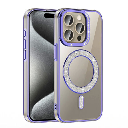 Apple iPhone 14 Pro Max Kılıf Pırlanta Taş Tasarımlı Magsafe Şarj Özellikli Redclick Karetta Silikon Kapak