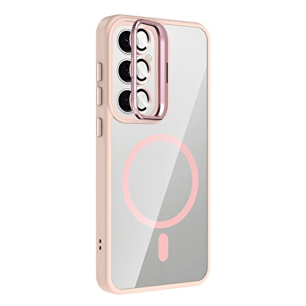 Galaxy S24 FE Kılıf Standlı ve Kamera Lens Hediyeli M-Safe Şarj Özellikli Redclick Etro Kapak