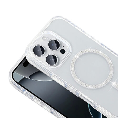 Apple iPhone 16 Pro Kılıf Taşlı Tasarım M-safe Şarj Özellikli Redclick Koment Silikon Kapak